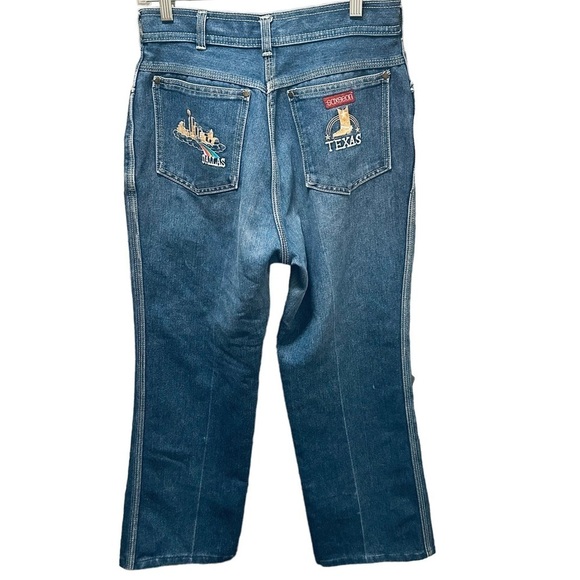 VINTAGE Saxseon Denim Patch High Rise Jeans Dallas Texas Women’s - Picture 2 of 7